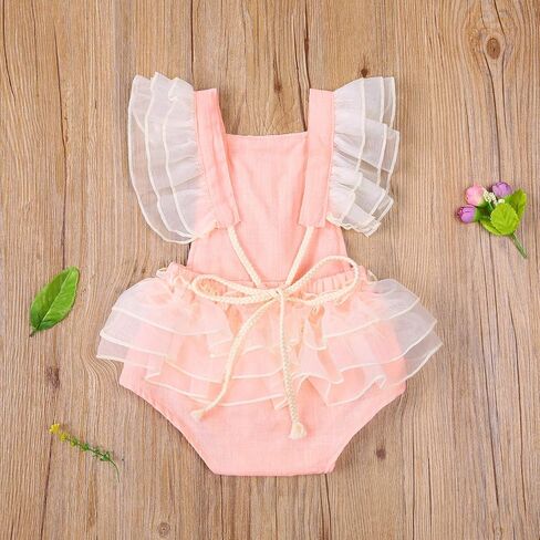 Newborn Infant Baby Girl Onesie Romper Lace Ruffle Tulle Flower Sleeveless Bodysuit Birthday Outfit Toddler Jumpsuit in Saudi Arabia