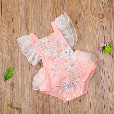 Newborn Infant Baby Girl Onesie Romper Lace Ruffle Tulle Flower Sleeveless Bodysuit Birthday Outfit Toddler Jumpsuit in Saudi Arabia