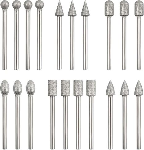 Diamond Grinding Burr Bit Set, 20Pcs Rotary Tool Accessories Stone Carving Set with 1/8 inch Shank for Stone Ceramic Glass Carving, Grinding, Polishing, Engraving, Sanding in Kuwait