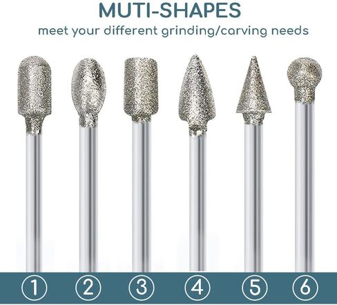 Diamond Grinding Burr Bit Set, 20Pcs Rotary Tool Accessories Stone Carving Set with 1/8 inch Shank for Stone Ceramic Glass Carving, Grinding, Polishing, Engraving, Sanding in Kuwait