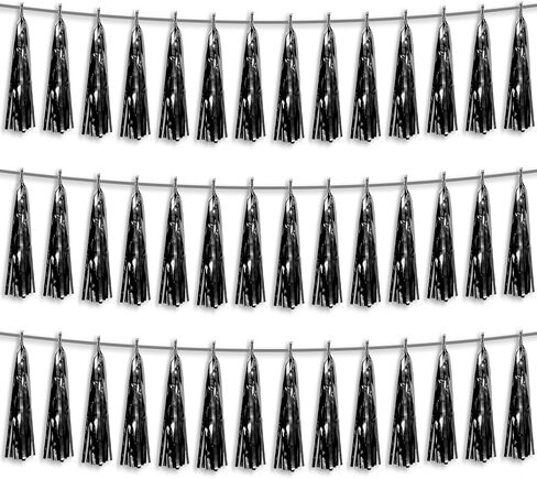 3P Black Foil Fringe Metallic Tassel Streamers Banner Tassel Garland for Parade Floats, Bachelorette, Wedding, Birthday, Halloween, Christmas, Bridal/Baby Shower Party Decorations in Kuwait