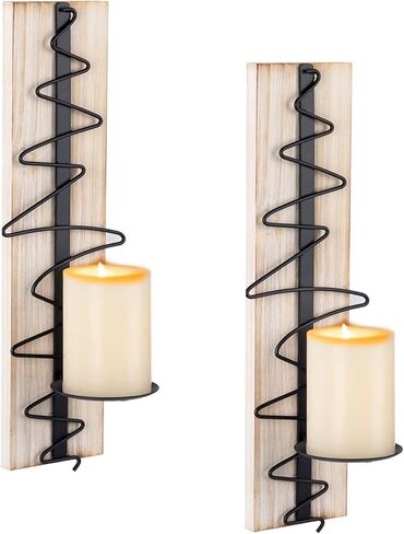 Capesaro Wall Candle Sconce Set of 2,Wooden Wall Mounted Candle Holder for Home,Rustic Farmhouse,Living Room, Bathroom, Dining Room Decorations in Kuwait