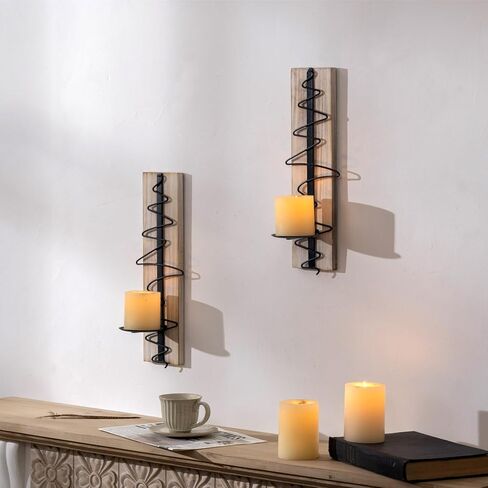 Capesaro Wall Candle Sconce Set of 2,Wooden Wall Mounted Candle Holder for Home,Rustic Farmhouse,Living Room, Bathroom, Dining Room Decorations in Kuwait