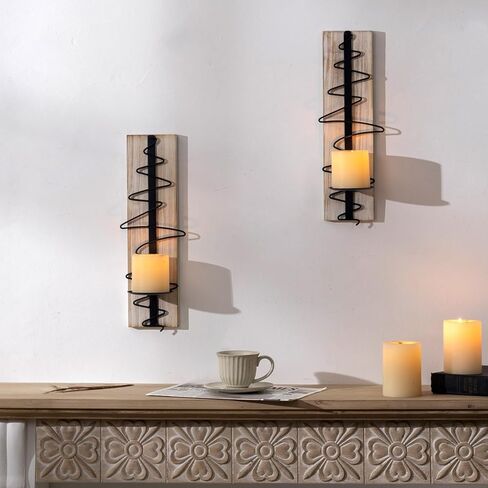 Capesaro Wall Candle Sconce Set of 2,Wooden Wall Mounted Candle Holder for Home,Rustic Farmhouse,Living Room, Bathroom, Dining Room Decorations in Kuwait