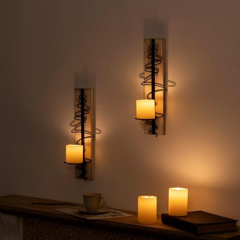 Capesaro Wall Candle Sconce Set of 2,Wooden Wall Mounted Candle Holder for Home,Rustic Farmhouse,Living Room, Bathroom, Dining Room Decorations in Kuwait