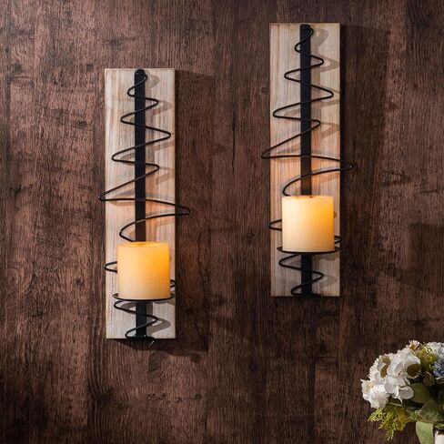 Capesaro Wall Candle Sconce Set of 2,Wooden Wall Mounted Candle Holder for Home,Rustic Farmhouse,Living Room, Bathroom, Dining Room Decorations in Kuwait