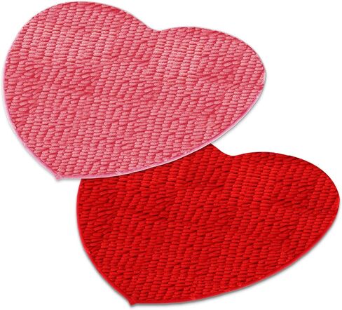2 Pieces Valentine Heart Rug Bath Mat Valentine's Day Heart Shaped Door Mat Bathroom Heart Mat Heart Area Rug Set for Shower Bedroom Kitchen Shaped Decor, 20 x 24 Inches (Pink, Red, White) in Saudi Arabia