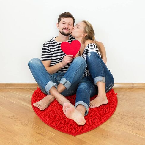 2 Pieces Valentine Heart Rug Bath Mat Valentine's Day Heart Shaped Door Mat Bathroom Heart Mat Heart Area Rug Set for Shower Bedroom Kitchen Shaped Decor, 20 x 24 Inches (Pink, Red, White) in Saudi Arabia