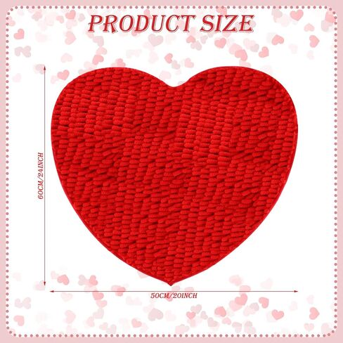 2 Pieces Valentine Heart Rug Bath Mat Valentine's Day Heart Shaped Door Mat Bathroom Heart Mat Heart Area Rug Set for Shower Bedroom Kitchen Shaped Decor, 20 x 24 Inches (Pink, Red, White) in Saudi Arabia