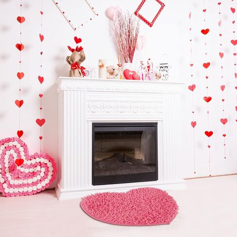 2 Pieces Valentine Heart Rug Bath Mat Valentine's Day Heart Shaped Door Mat Bathroom Heart Mat Heart Area Rug Set for Shower Bedroom Kitchen Shaped Decor, 20 x 24 Inches (Pink, Red, White) in Saudi Arabia