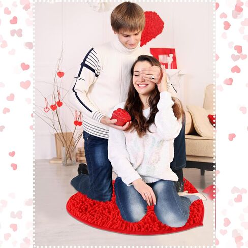2 Pieces Valentine Heart Rug Bath Mat Valentine's Day Heart Shaped Door Mat Bathroom Heart Mat Heart Area Rug Set for Shower Bedroom Kitchen Shaped Decor, 20 x 24 Inches (Pink, Red, White) in Saudi Arabia