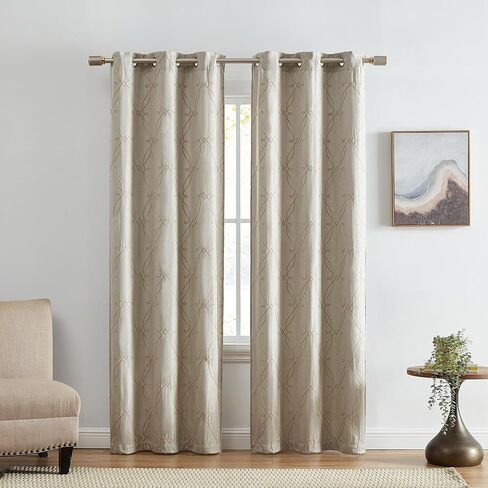 Elrene Home Fashions Palmetto Lattice Embroidered Thermal Blackout Window Curtain Panel with Grommets, Set of 2, 37"x84", Natural in Kuwait