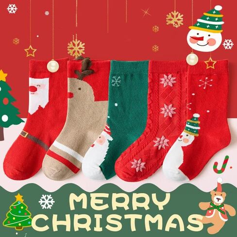 Mud Kingdom 5 Pairs Girls Boys Cotton Crew Socks for 1-3/3-5/6-8/9-12 Years Old Ruffled Cute Cartoon in Kuwait