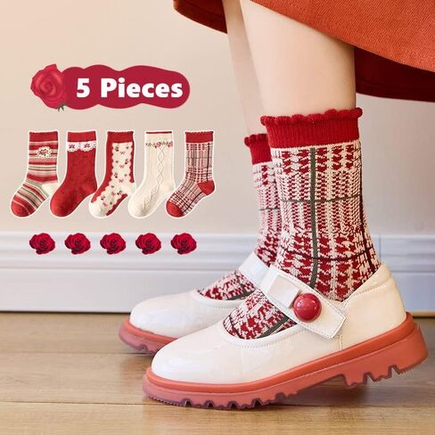 Mud Kingdom 5 Pairs Girls Boys Cotton Crew Socks for 1-3/3-5/6-8/9-12 Years Old Ruffled Cute Cartoon in Kuwait