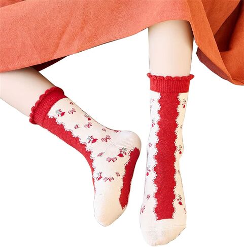 Mud Kingdom 5 Pairs Girls Boys Cotton Crew Socks for 1-3/3-5/6-8/9-12 Years Old Ruffled Cute Cartoon in Kuwait