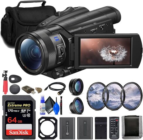 كاميرا فيديو سوني FDR-AX700 بدقة 4K (FDR-AX700/B) + بطاقة ذاكرة سعة 64 جيجابايت + بطارية NP-FV70 + مجموعة مرشح + عدسة واسعة الزاوية + عدسة مقربة + حقيبة + شاحن + قارئ بطاقات + حامل ثلاثي القوائم مرن + المزيد (متجدد) in Kuwait