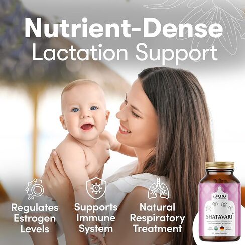 أيورو - كبسولات شاتافاري العضوية، مكمل الرضاعة، كبسولات شاتافاري + المورينغا، مكملات تخفيف الدورة الشهرية وانقطاع الطمث، توازن الهرمونات الطبيعي للنساء، دعم المناعة الأيورفيدا، 150 كبسولة in Kuwait