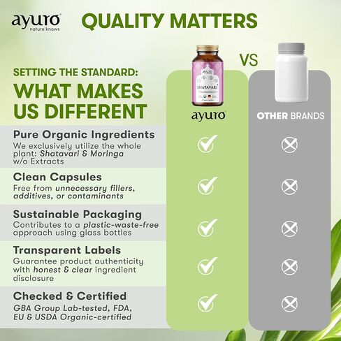 أيورو - كبسولات شاتافاري العضوية، مكمل الرضاعة، كبسولات شاتافاري + المورينغا، مكملات تخفيف الدورة الشهرية وانقطاع الطمث، توازن الهرمونات الطبيعي للنساء، دعم المناعة الأيورفيدا، 150 كبسولة in Kuwait