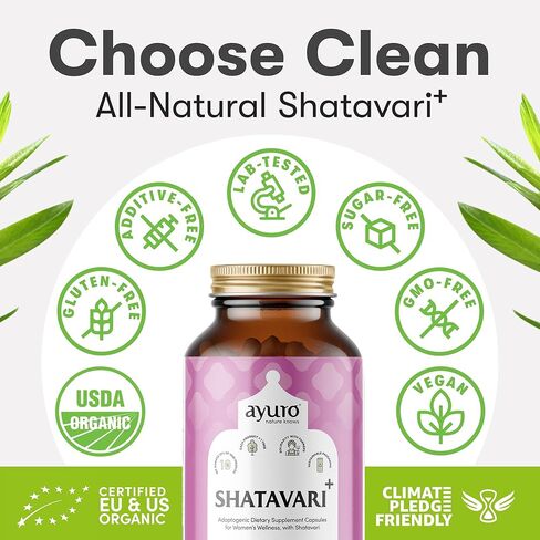 أيورو - كبسولات شاتافاري العضوية، مكمل الرضاعة، كبسولات شاتافاري + المورينغا، مكملات تخفيف الدورة الشهرية وانقطاع الطمث، توازن الهرمونات الطبيعي للنساء، دعم المناعة الأيورفيدا، 150 كبسولة in Kuwait