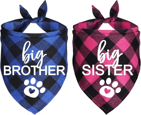 JOTFA Big Brother Big Sister Dog Bandana, Plaid Pregnancy Announcement Dog Bandanas for Dogs (Blue and Pink, Big Brother and Big Sister) in Kuwait