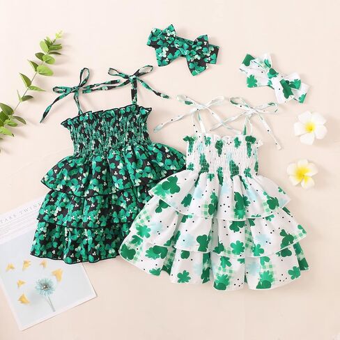 GRNSHTS طقم تنورة عيد القديس باتريك للفتيات الصغيرات بأكمام مكشكشة وقمصان بحمالات البرسيم in Kuwait