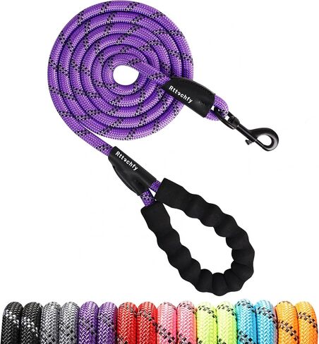 Rttochfy Dog Leash Heavy Duty - 2/4/5/6/8/10 Foot Rope Leash with Comfortable Padded Handle and Reflective - Puppy Training Leash for Small Medium Large Breed Dogs - (1/2" x5 FT, Black) in Saudi Arabia