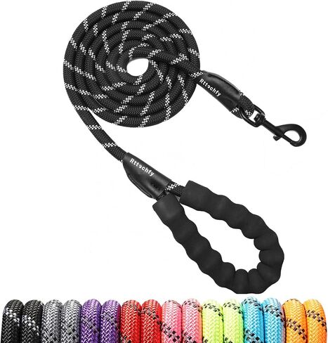 Rttochfy Dog Leash Heavy Duty - 2/4/5/6/8/10 Foot Rope Leash with Comfortable Padded Handle and Reflective - Puppy Training Leash for Small Medium Large Breed Dogs - (1/2" x5 FT, Black) in Saudi Arabia