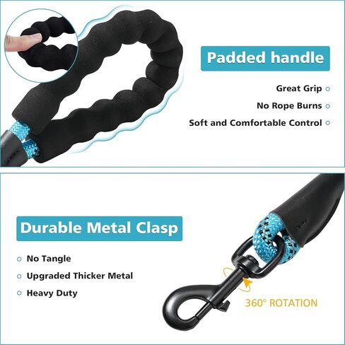 Rttochfy Dog Leash Heavy Duty - 2/4/5/6/8/10 Foot Rope Leash with Comfortable Padded Handle and Reflective - Puppy Training Leash for Small Medium Large Breed Dogs - (1/2" x5 FT, Black) in Saudi Arabia