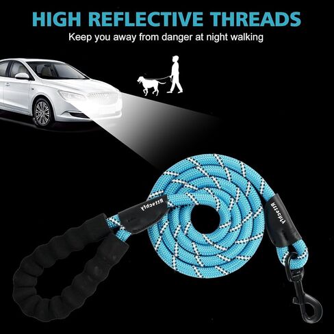 Rttochfy Dog Leash Heavy Duty - 2/4/5/6/8/10 Foot Rope Leash with Comfortable Padded Handle and Reflective - Puppy Training Leash for Small Medium Large Breed Dogs - (1/2" x5 FT, Black) in Saudi Arabia
