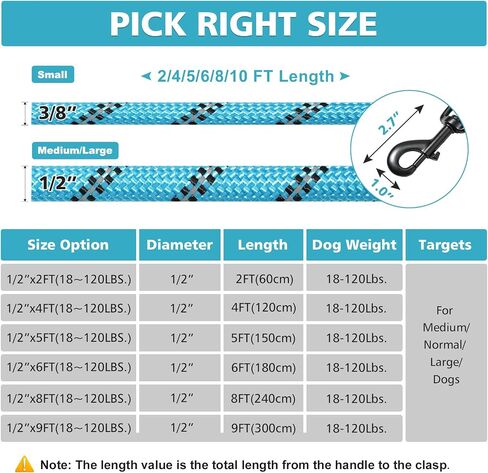 Rttochfy Dog Leash Heavy Duty - 2/4/5/6/8/10 Foot Rope Leash with Comfortable Padded Handle and Reflective - Puppy Training Leash for Small Medium Large Breed Dogs - (1/2" x5 FT, Black) in Saudi Arabia