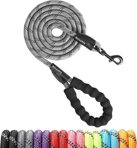 Rttochfy Dog Leash Heavy Duty - 2/4/5/6/8/10 Foot Rope Leash with Comfortable Padded Handle and Reflective - Puppy Training Leash for Small Medium Large Breed Dogs - (1/2" x5 FT, Black) in Saudi Arabia