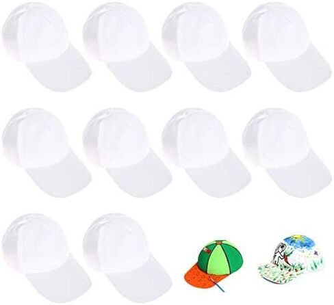 Coxeer 17PCS DIY Baseball Caps Adjustable Plain Hat White Painting Polyester Sports Cap for Kids Painting DIY in Kuwait
