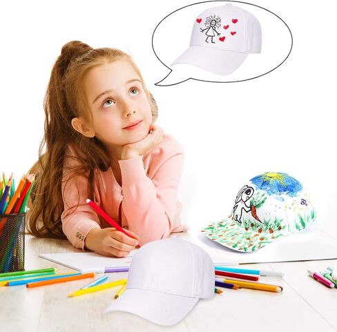 Coxeer 17PCS DIY Baseball Caps Adjustable Plain Hat White Painting Polyester Sports Cap for Kids Painting DIY in Kuwait