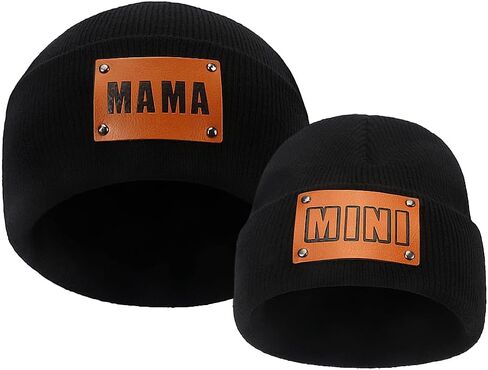 Mommy and Me Mama Mini Beanie Set Women and Toddler Hats Mother Baby Daughter Son Kids Soft Cap Knit Cuffed Beanie Winter Cap in Kuwait
