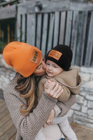 Mommy and Me Mama Mini Beanie Set Women and Toddler Hats Mother Baby Daughter Son Kids Soft Cap Knit Cuffed Beanie Winter Cap in Kuwait