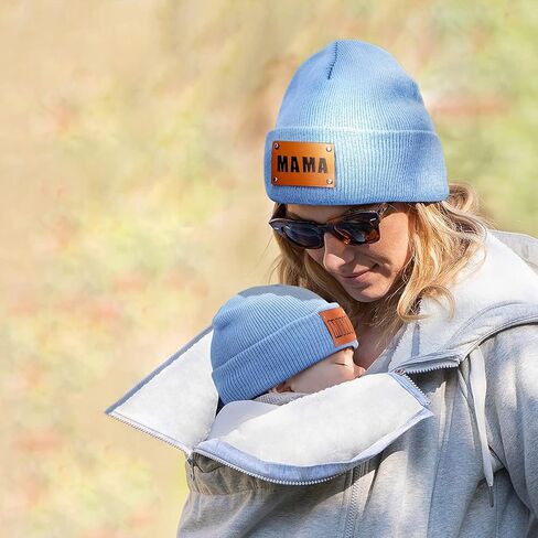 Mommy and Me Mama Mini Beanie Set Women and Toddler Hats Mother Baby Daughter Son Kids Soft Cap Knit Cuffed Beanie Winter Cap in Kuwait