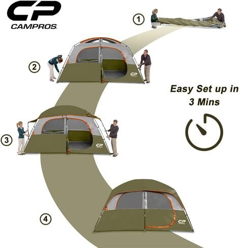 CAMPROS CP Tent-6-Person-Camping-Tents, Waterproof Windproof Family Tent with Top Rainfly, 4 Large Mesh Windows, Double Layer, Easy Set Up, Portable with Carry Bag in Saudi Arabia