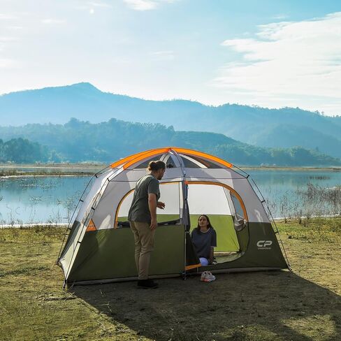 CAMPROS CP Tent-6-Person-Camping-Tents, Waterproof Windproof Family Tent with Top Rainfly, 4 Large Mesh Windows, Double Layer, Easy Set Up, Portable with Carry Bag in Saudi Arabia