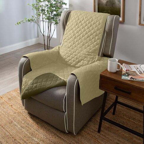 Home Details Quilted Reversible Furniture Protector Slipcover, Good for Dog Hair, Dust & Spills, Machine Washable, Arm Chair, Chocolate-Taupe in Saudi Arabia