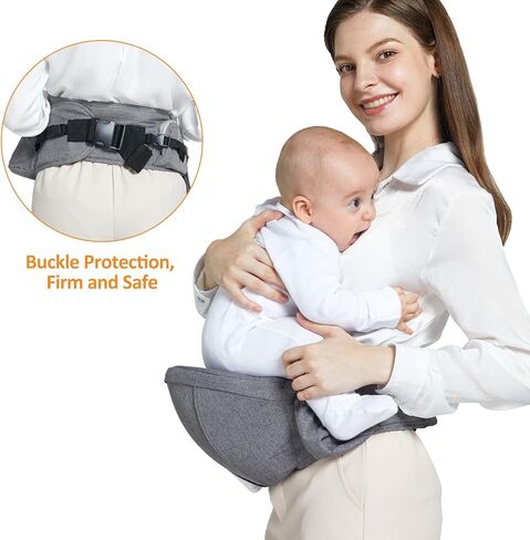 حاملة أطفال، تصميم مريح لمقعد الأطفال على شكل الورك، مقعد خصر قابل للتعديل 180 درجة لأعلى ولأسفل، جيوب مختلفة قابلة للتنفس لحديثي الولادة إلى طفل صغير يصل وزنه إلى 44 رطلاً للأطفال الرضع (رمادي) in Kuwait