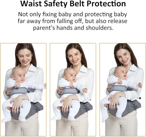 حاملة أطفال، تصميم مريح لمقعد الأطفال على شكل الورك، مقعد خصر قابل للتعديل 180 درجة لأعلى ولأسفل، جيوب مختلفة قابلة للتنفس لحديثي الولادة إلى طفل صغير يصل وزنه إلى 44 رطلاً للأطفال الرضع (رمادي) in Kuwait