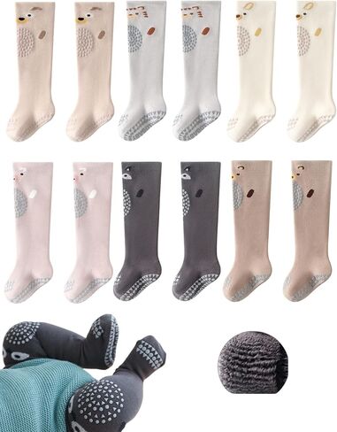 BEHELE Toddler Baby Non Slip Knee High Sock Girl Boy Warm Thick Anti Skid Slipper Crawling Sock Newborn Tube Stocking 6 Pairs in Saudi Arabia