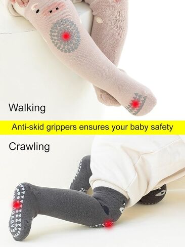 BEHELE Toddler Baby Non Slip Knee High Sock Girl Boy Warm Thick Anti Skid Slipper Crawling Sock Newborn Tube Stocking 6 Pairs in Saudi Arabia