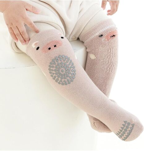 BEHELE Toddler Baby Non Slip Knee High Sock Girl Boy Warm Thick Anti Skid Slipper Crawling Sock Newborn Tube Stocking 6 Pairs in Saudi Arabia