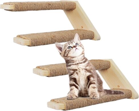 Cat Climbing Shelves Wall Mounted, Cat Shelf Stairway for Wall with Sisal Scratching Ladder Cat Wall Shelves Furniture for Perch Platform Sleeping in Kuwait