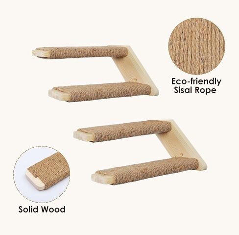 Cat Climbing Shelves Wall Mounted, Cat Shelf Stairway for Wall with Sisal Scratching Ladder Cat Wall Shelves Furniture for Perch Platform Sleeping in Kuwait