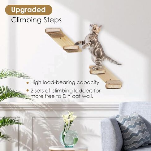 Cat Climbing Shelves Wall Mounted, Cat Shelf Stairway for Wall with Sisal Scratching Ladder Cat Wall Shelves Furniture for Perch Platform Sleeping in Kuwait