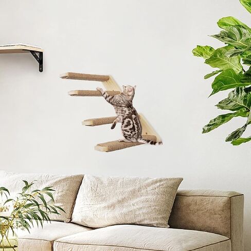 Cat Climbing Shelves Wall Mounted, Cat Shelf Stairway for Wall with Sisal Scratching Ladder Cat Wall Shelves Furniture for Perch Platform Sleeping in Kuwait