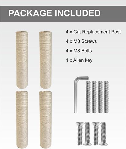 2 PCS M8 Cat Scratching Post Replacement, 15.7 x 3.3 in Sisal Pole Cat Tree Replacement Post with Screws, Refill Sisal Rope Scratcher Posts for Indoor Kitten Tree Tower Spare Cat Furniture Protector in Saudi Arabia