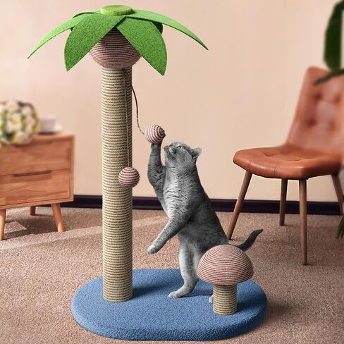 Western Home Large Cat Scratching Post, 32 Inches Tall Cat Scratch Post with 2 Cat Scratcher, Coconut Tree Scratching Post for Indoor Cats with Hanging Balls in Kuwait